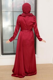  Stylish Claret Red Islamic Long Sleeve Maxi Dress 3606BR - 3