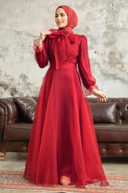  Stylish Claret Red Islamic Long Sleeve Maxi Dress 3871BR - NEVA STYLE