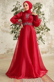  Stylish Claret Red Modest Islamic Clothing Prom Dress 3753BR - 3