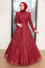 Stylish Claret Red Muslim Evening Dress 22661BR - 1