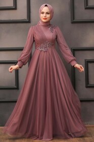 Stylish Dark Dusty Rose Hijab Evening Dress 22061KGK - 1