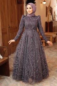  Stylish Dark Lila Hijab Bridesmaid Dress 22780KLILA - 1