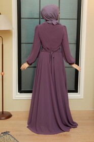  Stylish Dark Lila Hijab Wedding Gown 22071KLILA - 2
