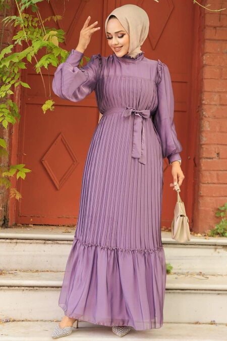  Stylish Dark Lila Islamic Clothing Engagement Dress 39651KLILA - NEVA STYLE