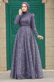  Stylish Dark Lila Muslim Wedding Dress 23241KLILA - 2