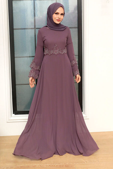  Stylish Dusty Islamic Evening Dress 9181GK - NEVA STYLE
