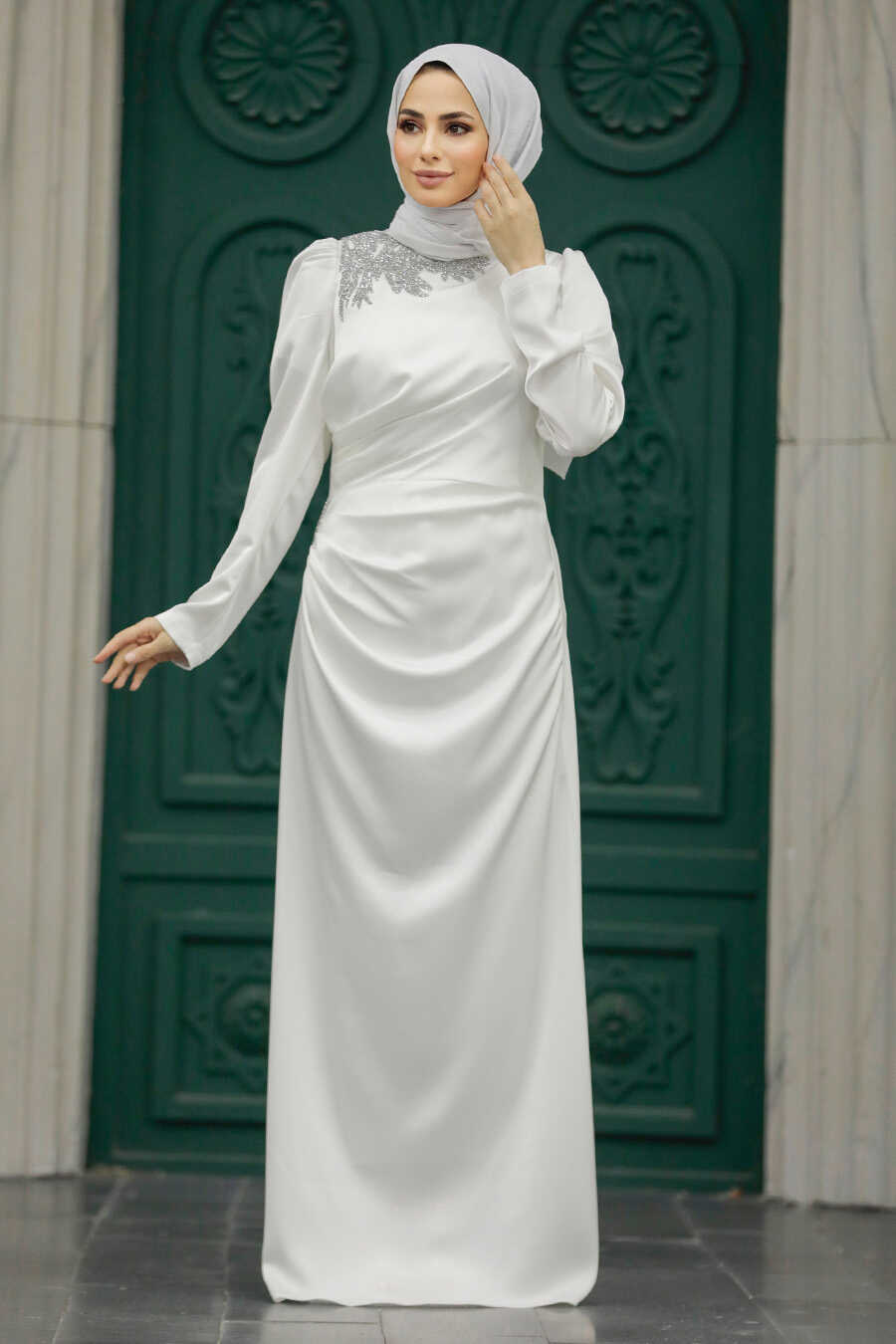  Stylish Ecru Muslim Bridesmaid Dress 40773E