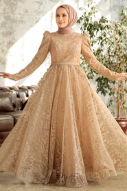  Stylish Gold Hijab Bridesmaid Dress 22780GOLD - 1