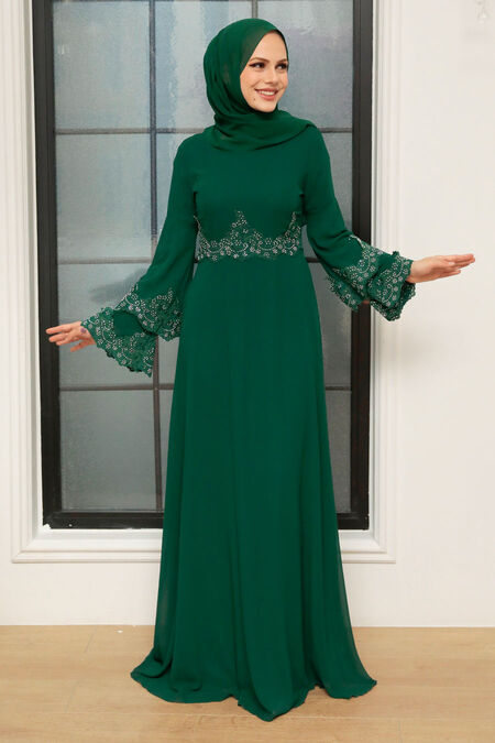  Stylish Green Islamic Evening Dress 9181Y - NEVA STYLE