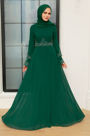  Stylish Green Islamic Evening Dress 9181Y - 3