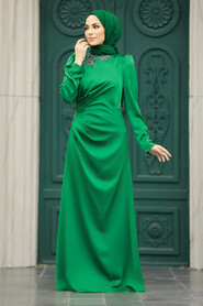 Neva Style - Stylish Green Muslim Bridesmaid Dress 40773Y - Thumbnail