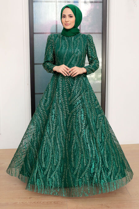  Stylish Green Muslim Evening Dress 22661Y - NEVA STYLE
