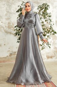  Stylish Grey Modest Islamic Clothing Prom Dress 3753GR - 2