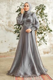  Stylish Grey Modest Islamic Clothing Prom Dress 3753GR - 3
