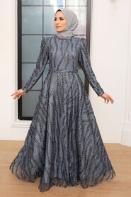  Stylish Grey Muslim Evening Dress 22661GR - 1