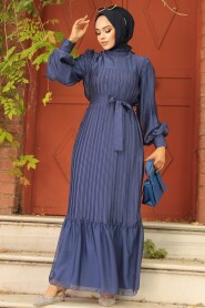  Stylish İndigo Blue Islamic Clothing Engagement Dress 39651IM - 2