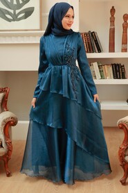  Stylish İndigo Blue Islamic Engagement Dress 25825IM - 1