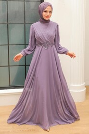  Stylish Light Lila Islamic Evening Gown 3435ALILA - NEVA STYLE