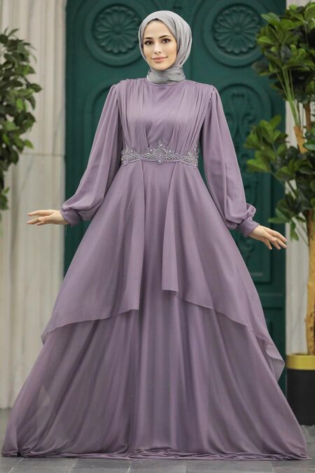  Stylish Lila Islamic Clothing Evening Dress 22123LILA - NEVA STYLE