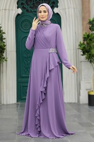  Stylish Lila Islamic Evening Dress 25850LILA - 1