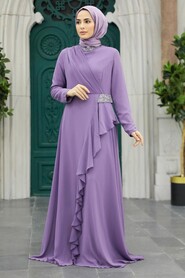  Stylish Lila Islamic Evening Dress 25850LILA - 2