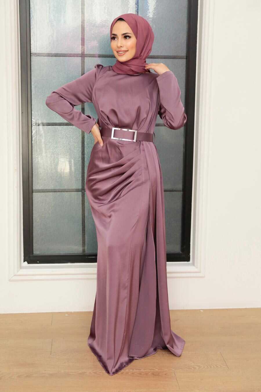 knee length dresses for ladies Plus Surplice Neck Long Sleeves Swiss Dot Belted Chiffon Party Dress Purple / 2XL