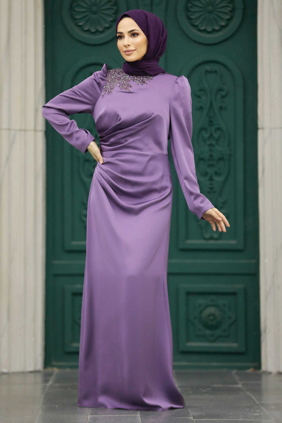  Stylish Lila Muslim Bridesmaid Dress 40773LILA