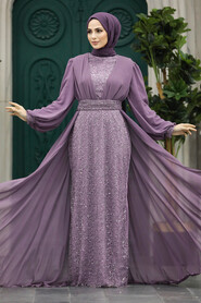  Stylish Lila Muslim Long Sleeve Dress 22072LILA - 1