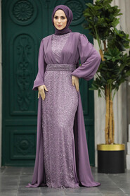  Stylish Lila Muslim Long Sleeve Dress 22072LILA - 2