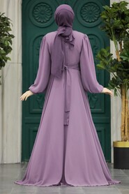  Stylish Lila Muslim Long Sleeve Dress 22072LILA - 3
