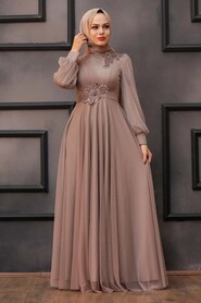  Stylish Mink Hijab Evening Dress 22061V - 1