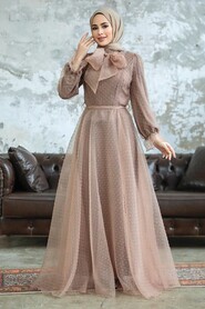  Stylish Mink Islamic Long Sleeve Maxi Dress 3871V - 1