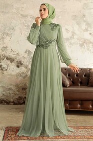  Stylish Mint Hijab Evening Dress 22061MINT - 1