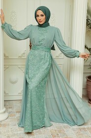  Stylish Mint Hijab Wedding Gown 22071MINT - 1
