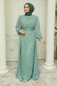  Stylish Mint Hijab Wedding Gown 22071MINT - 2