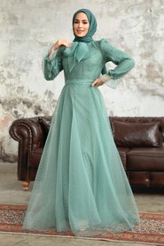  Stylish Mint Islamic Long Sleeve Maxi Dress 3871MINT - 1
