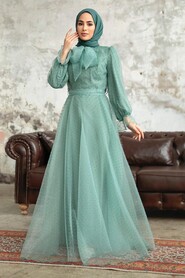  Stylish Mint Islamic Long Sleeve Maxi Dress 3871MINT - 2