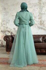  Stylish Mint Islamic Long Sleeve Maxi Dress 3871MINT - 3