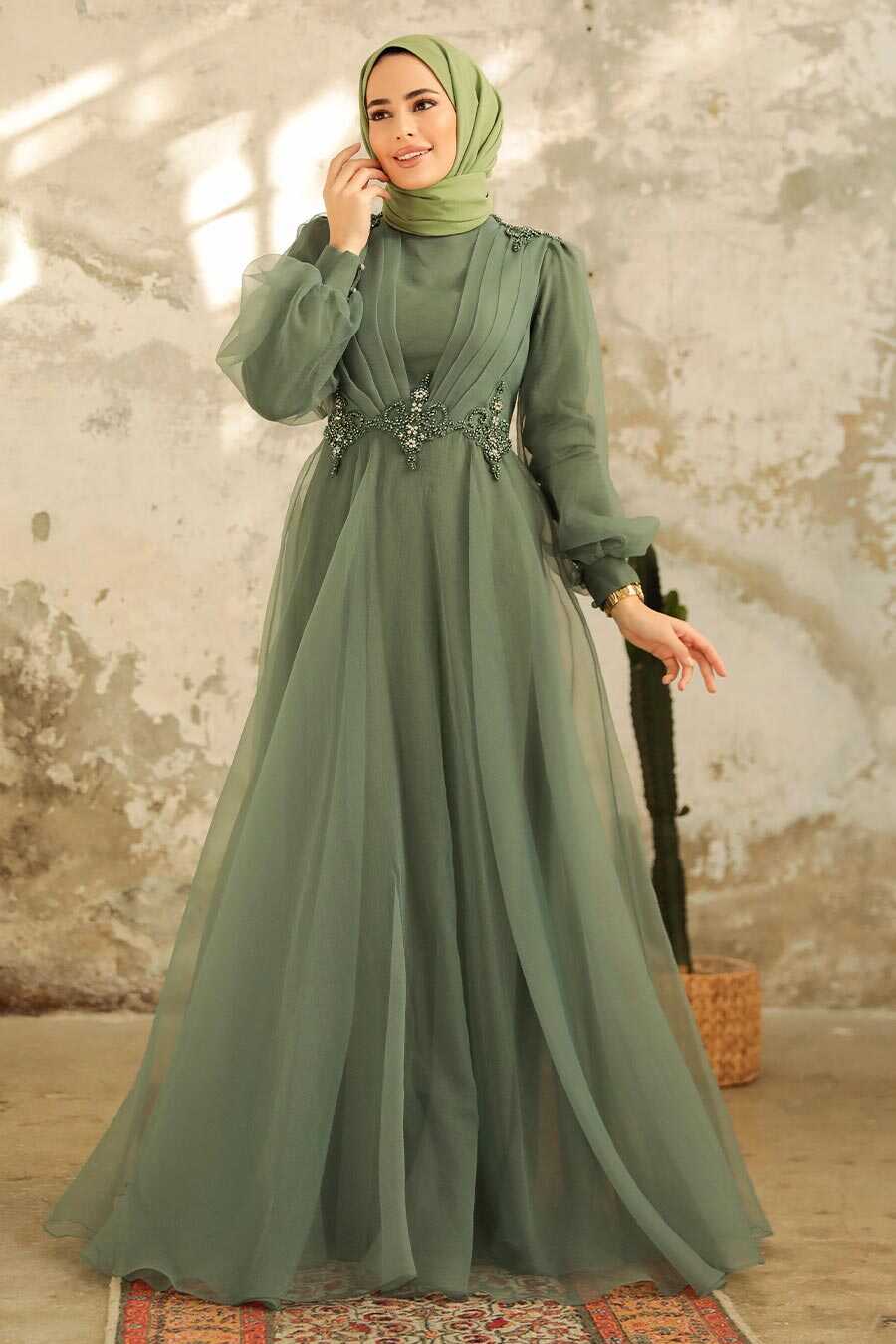  Stylish Mint Muslim Bridal Dress 22571MINT