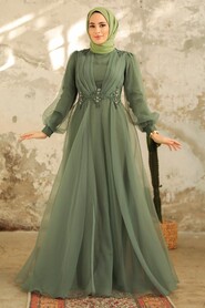  Stylish Mint Muslim Bridal Dress 22571MINT - Thumbnail