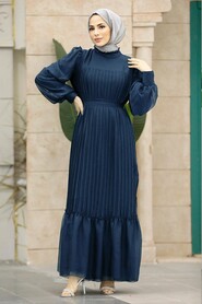  Stylish Navy Blue Islamic Clothing Engagement Dress 39651L - NEVA STYLE