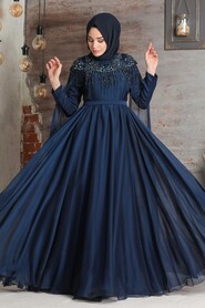  Stylish Navy Blue Islamic Engagement Gown 21901L - 1