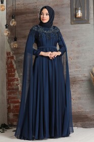 Stylish Navy Blue Islamic Engagement Gown 21901L - 2