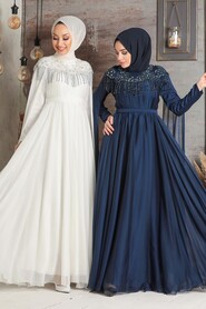  Stylish Navy Blue Islamic Engagement Gown 21901L - 3