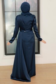  Stylish Navy Blue Islamic Long Sleeve Maxi Dress 3606L - 3