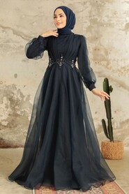  Stylish Navy Blue Muslim Bridal Dress 22571L - 1