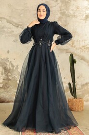 Stylish Navy Blue Muslim Bridal Dress 22571L - 2