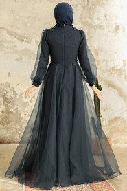  Stylish Navy Blue Muslim Bridal Dress 22571L - 3