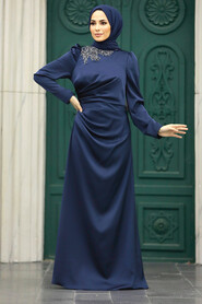  Stylish Navy Blue Muslim Bridesmaid Dress 40773L - 2