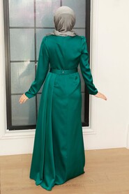  Stylish Oil Green Islamic Long Sleeve Maxi Dress 3606PY - 2